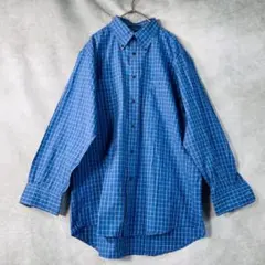 【希少/バーバリー】チェックシャツ 90s ゆるだぼ 青 LYホースロゴ 刺繍