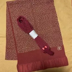 【未使用】縮緬　帯揚げ帯締めセット　花井幸子　臙脂　金たたき　丸グケ