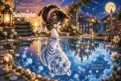 猫と白虎の幻想世界｜目の錯覚アート デジタルアート ポストカード