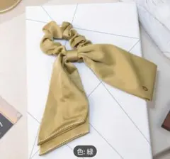 ヘアゴム リボン シュシュ 髪飾り まとめ髪 緑