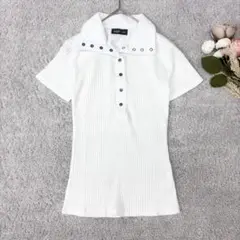 リブ編みカットソー　未使用タグ付き　Tシャツ　ポロシャツ調　ホワイト　白　M