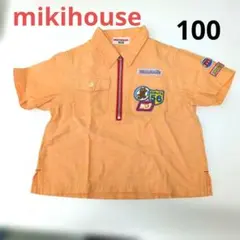 【日本製】ミキハウス ハーフジップ半袖シャツ ヴィンテージワッペン付　100