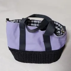 カゴ トートバッグ 中型 チェック柄 ショルダーベルト付