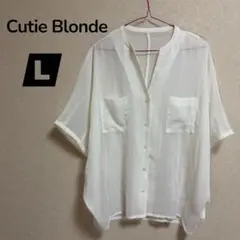 Cutie Blonde スキッパーネック 半袖ブラウス 白 L 胸ポケット付きのサムネイル