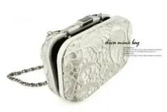 【サテンベージュ】3WAY サテン × レース クラッチバッグ チェーン2種