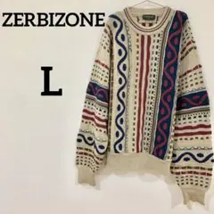 【ZERBIZONE 立体編み 総柄ニット セーター ウール100% L】