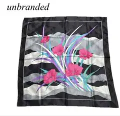 花柄シルク風スカーフ　ブラック縁