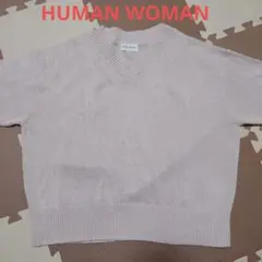 human woman ピンク Vネックニット 長袖 サマーセーター