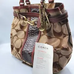 良品⭐️COACH コーチ　ハンプトン　トートバッグ　パイソン　キャンバス