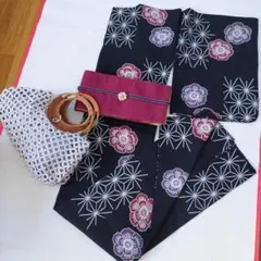 紬リメイク＊手作り日傘＆巾着トートセット＊竹持ち手＊葉模様＊正絹 紬リメイク＊手作り日傘＆巾着トートセット＊竹持ち手＊葉模様＊正絹