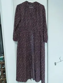 ユニクロ ネイビー 花柄 シャツワンピース 長袖 ロング