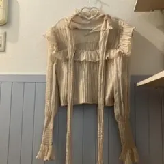 ZARA フリル付きベージュ長袖ブラウス M