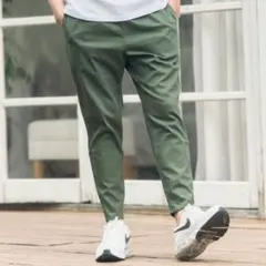 も*く様 カンビオ ストレッチサルエルテーパードパンツ カラーデニムオリーブグリ