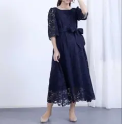 sweet mommy 総レース ネイビー ワンピース　授乳服　Lサイズのサムネイル