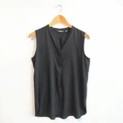 美品 UNIQLO レーヨン スキッパー ブラウス ノースリーブ 黒 L