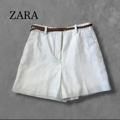 ZARA ベルト付きショートパンツ 白 Sサイズ タック入り 春夏 ホワイト