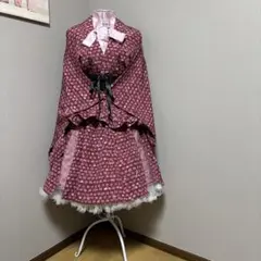 小紋着物リメイク　和洋折衷　あずき色　着物セットアップ　大正浪漫　コスプレ着物