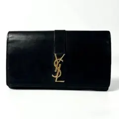 希少✨サンローラン 長財布 YSL カサンドラ ロゴ金具 レザー ブラック
