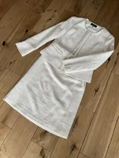 INDIVI ノーカラー ツイード スカートスーツ 38 セットアップ