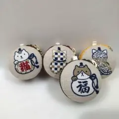 マカロンポーチ４個セット　猫とひょうたん　縁起物　ハンドメイド