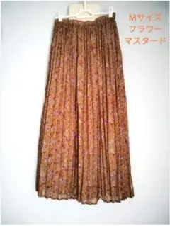Mサイズ プリーツスカート マスタード　ピンクの花柄　中古品