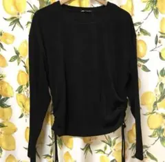 新品 ZARA ザラ　サイドくしゅくしゅ 薄手ニット　ブラック 黒　L