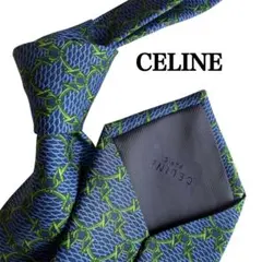 CELINE セリーヌ ネクタイ 総柄 ブルー青　緑　 グリーン柄物プリントロゴのサムネイル