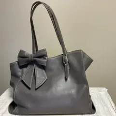 極美品キタムラKitamuraレザートートバッグビックリボンA4収納可グレー