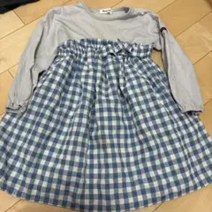ワンピース　110 ブルー　ギンガムチェック べべ
