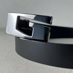 未使用級　グッチ　Gバックル　シルバー　レザー　ブラック　70/28 イタリア製