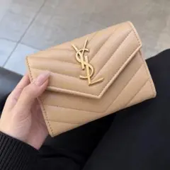 サンローラン 二つ折り財布 YSL ベージュ