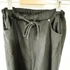 【グリーンイデア 韓国ブランド】カジュアルパンツ ネップ生地 S 黒 KU658