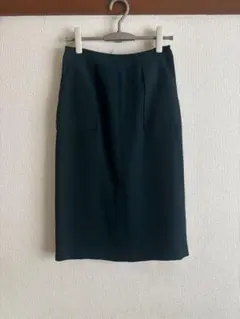 INDIVI 38 ダークグリーン タイトスカート フロントポケット ミディ丈