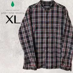 【XL/美品✨】グリーンレーベルリラクシング バンドカラー チェックシャツ 春