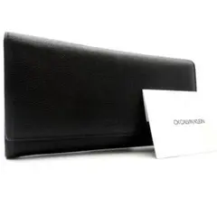 美品　CALVIN KLEIN　長財布　ロゴ刻印　レザー　ブラック　シボ革