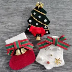 クリスマス ブローチ オーナメント ミニチュア コサージュ 3点セット