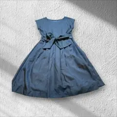 【美品】グリーンレーベルリラクシング ウエストリボン Aラインワンピー【B50】