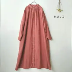 MUJI 無印良品◉リネン洗いざらし長袖シャツワンピース　Ｌ　良品　麻100%