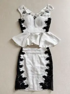 ROBE de FLEURS Glossy セットアップ ドレス Sサイズ 白黒