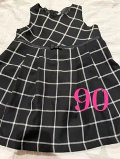 【美品】サイズ90 チェック柄 ジャンパースカート ワンピース 黒 フォーマル
