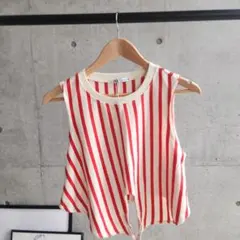 【新品・未使用】ZARA ノースリーブ Tシャツ S 赤と白ストライプ