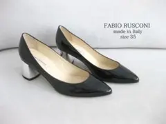 未使用 ファビオルスコーニ ヒールパンプス 黒35エナメル 太ヒール イタリア製