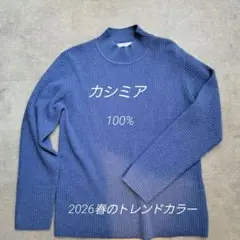 LB　良品　カシミア100%　薄手セーター　ブルー　青