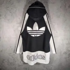 アディダス 日本製 トレフォイル 刺繍ロゴ 切替 ハーフジップ パーカー.