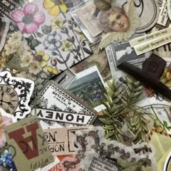 フレークシール 70枚♡アンティーク　No.93 素材コラージュ