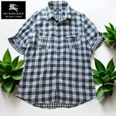 ꧁ バーバリーブラックレーベル꧂ メンズシャツ チェック ホース刺繍 M