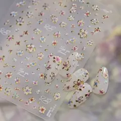 ネイルシール　立体　3D カラフル　フラワー　ゴールド　小花　5498