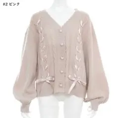 secrethoneyシークレットハニー　レースアップニットカーディガン　ピンク