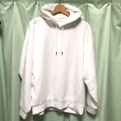 【GU】ダブルフェイスビッグプルパーカー　341-32746 フーディー　白　M