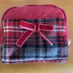 【LAURA ASHLEY】 タータンチェック ポーチ リボン